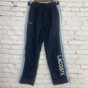 Lacoste Men's Track Pants Size L Spell Out Logo Open Leg Striped Embroidered Y2K